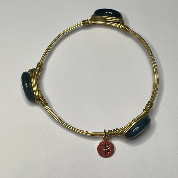 CBOURBON & BOWETIES gold tone bracelet deep blue faceted bangle wire wrapped - Picture 6 of 9